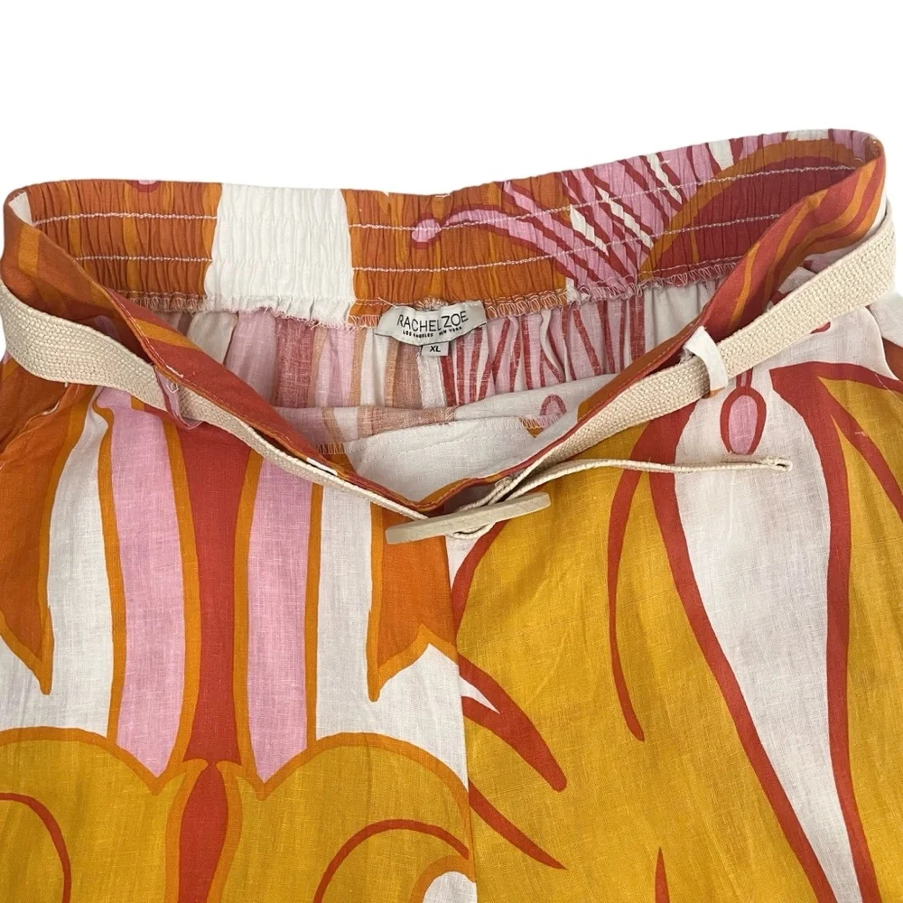 Rachel Zoe Tropical Print Linen Rayon Wide Leg Pants with Belt XL - Picture 7 of 11